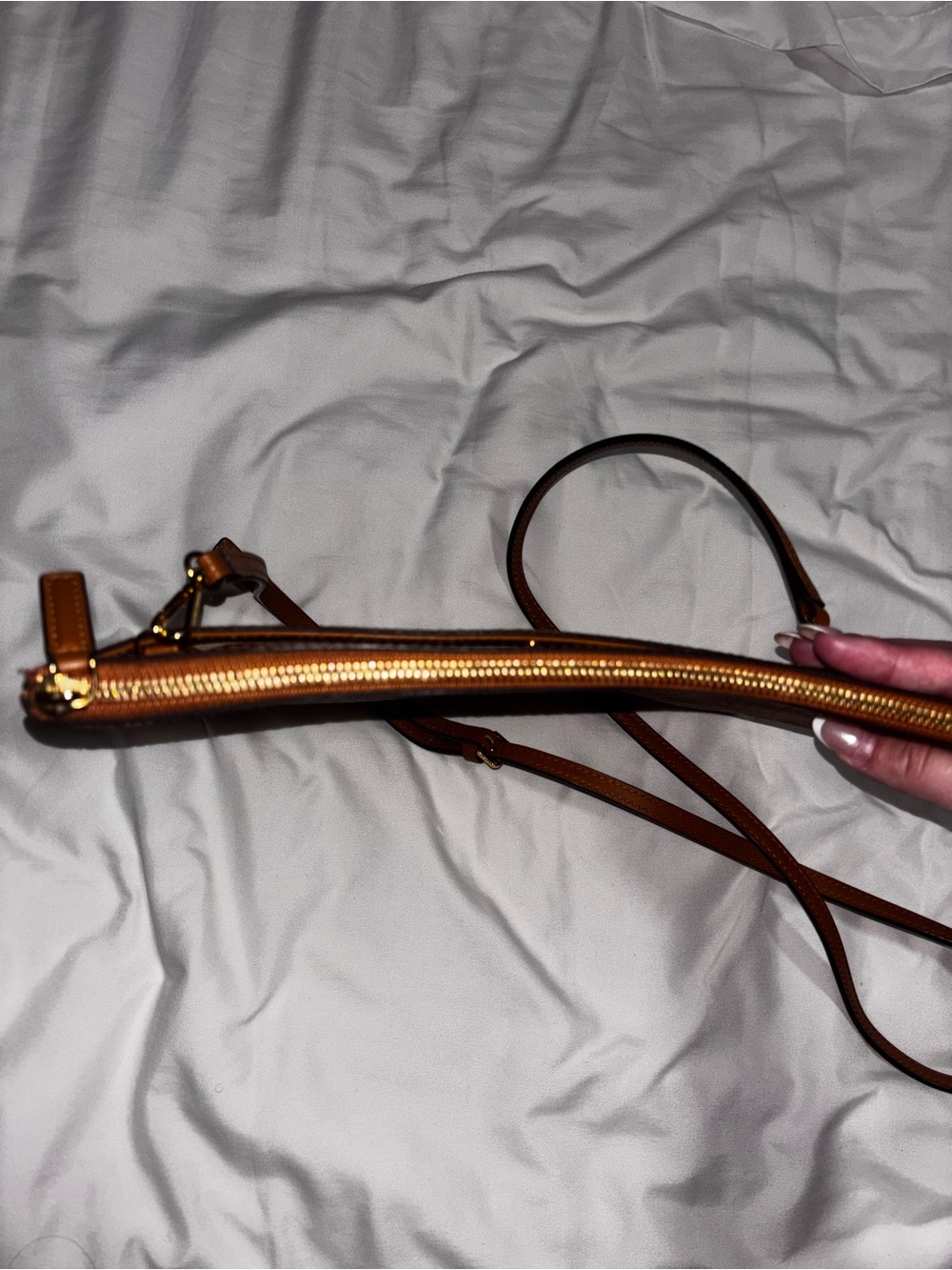 MCM Cognac Visetos Leather Crossbody Pouch - Picture 5 of 5